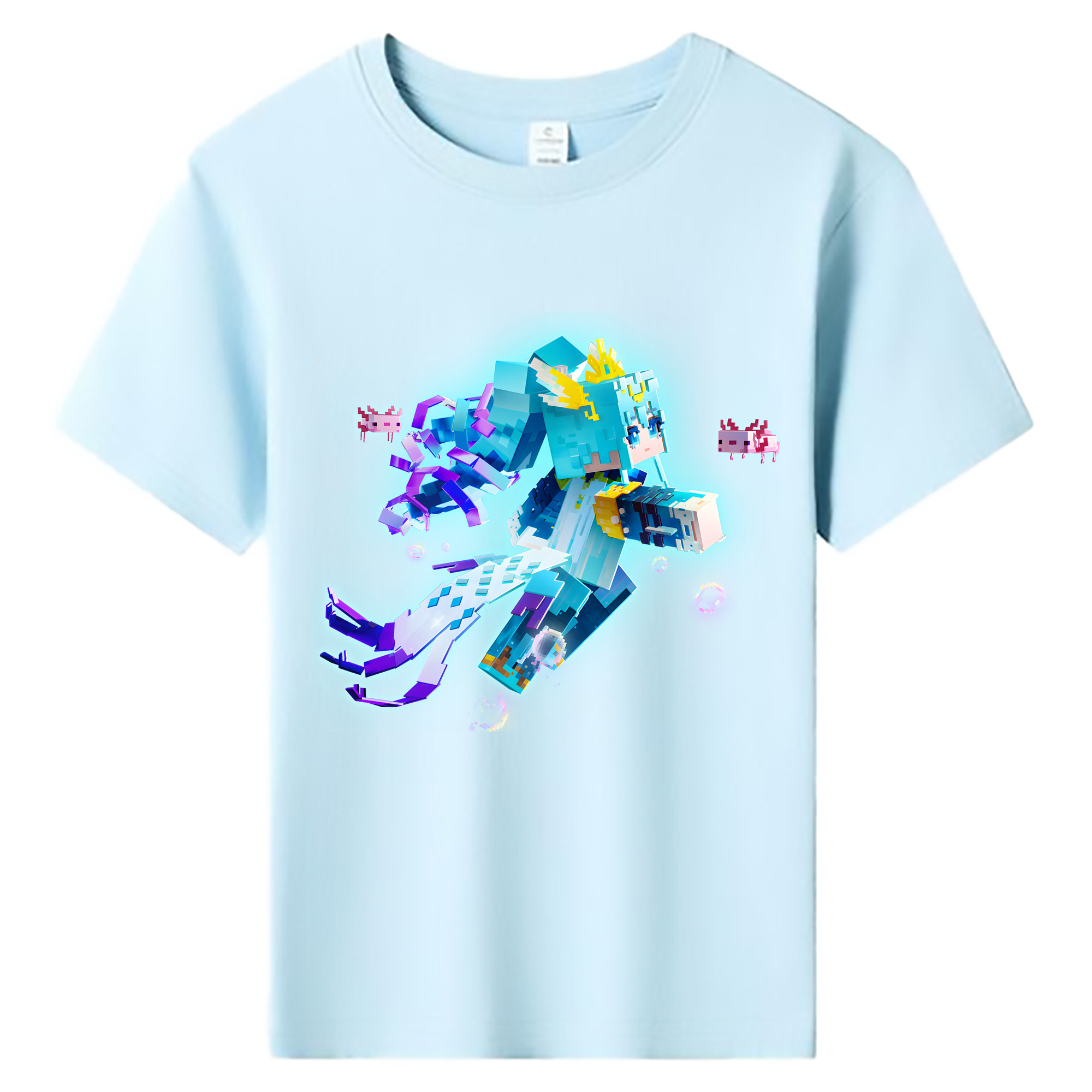 （画像用） マインクラフト ブロックの世界 Minecraft MC Block world 綿100％キッズTシャツ（フロントプリント）